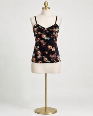 Floral Bustier Cami Tank Top Adjustable Straps Black Multicolor Women’s